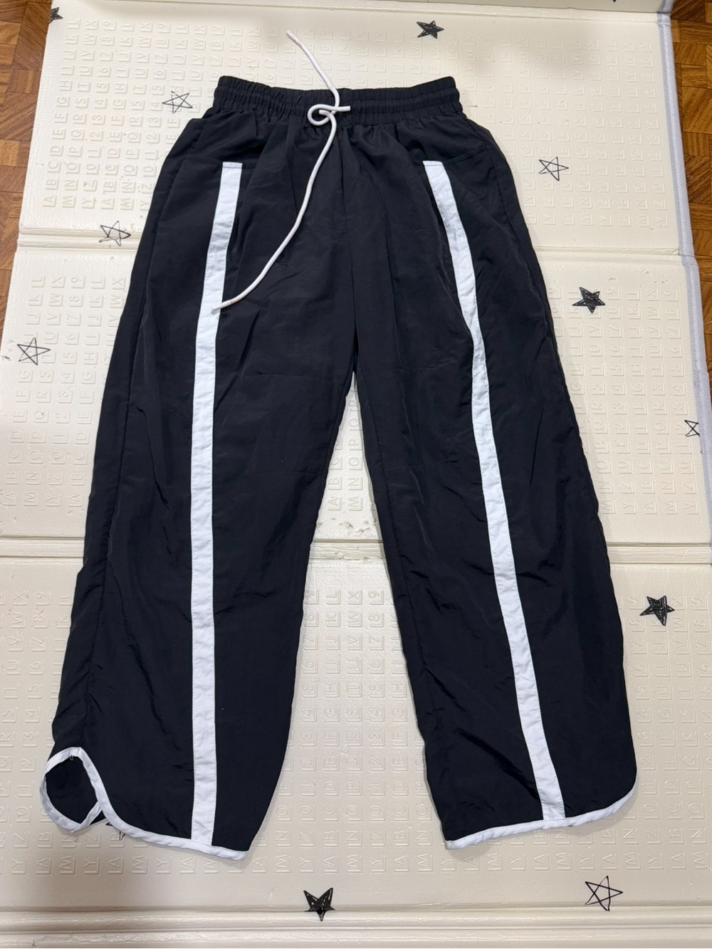 Black Track Pants with White Stripes